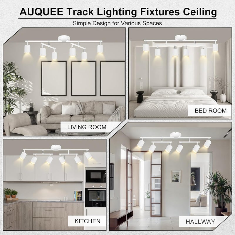 AUQUEE 6 Light Track Lighting Fixtures Ceiling, Matte White Kichen Track Lighting Fixtures with Rotatable Light Heads, Upgrade Light Poles, Modern LED Spot Lights for Kitchen/Hallway, No GU10 Bulb - Image 5